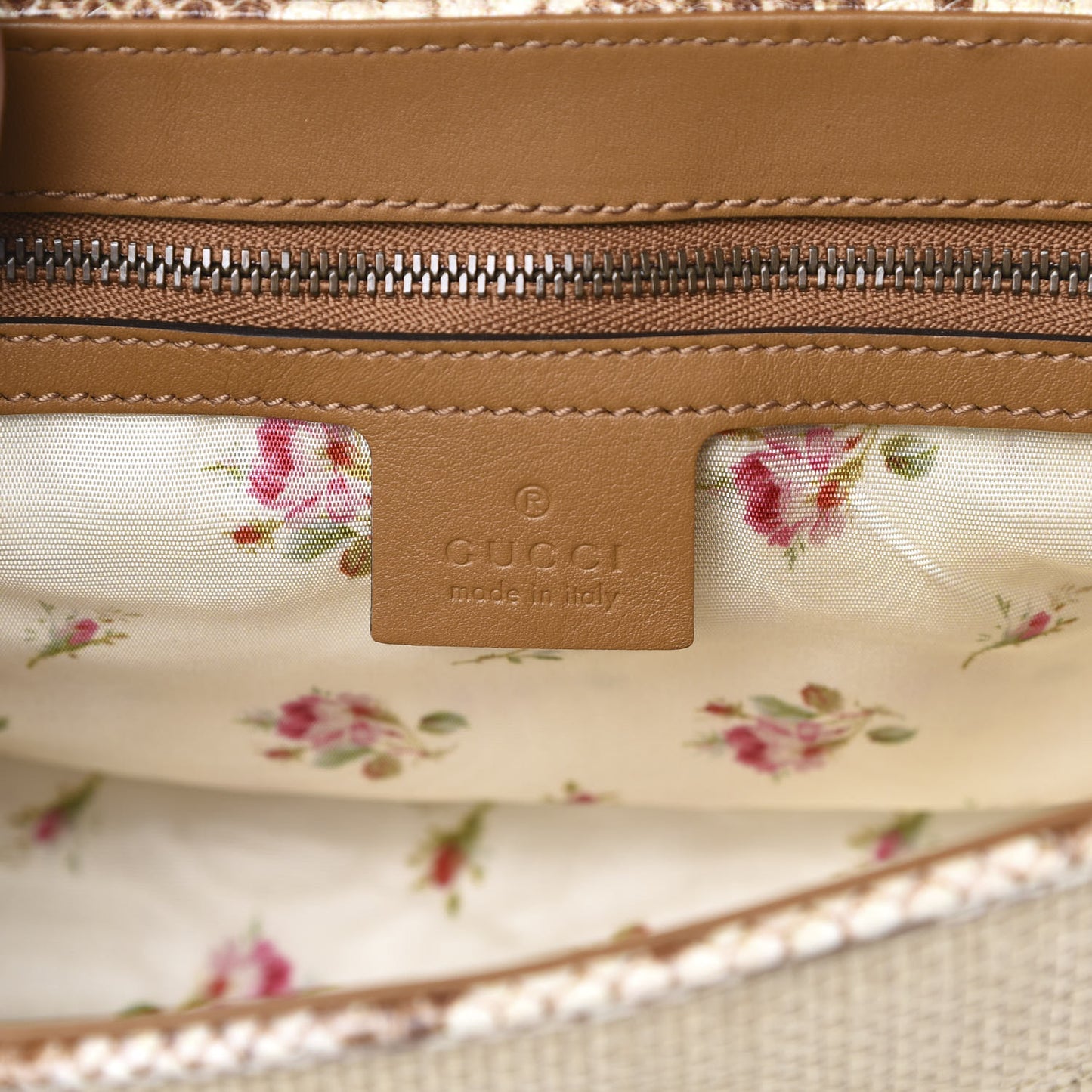 Raffia Elaphe Matelasse Small GG Marmont Shoulder Bag Natural Cream Brown