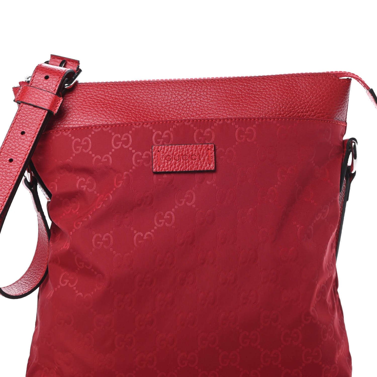 Gucci Nylon Monogram Dollar Calfskin Flat Messenger Bag Vibrant Red 8 of 10