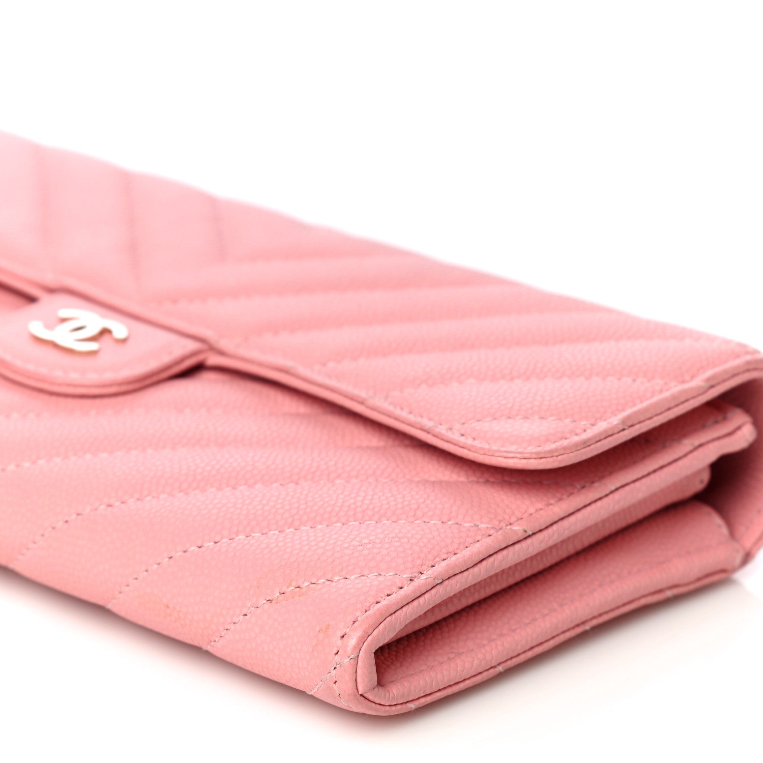 Chanel Caviar Chevron Quilted Large Gusset Flap Wallet Pink 11 of 13