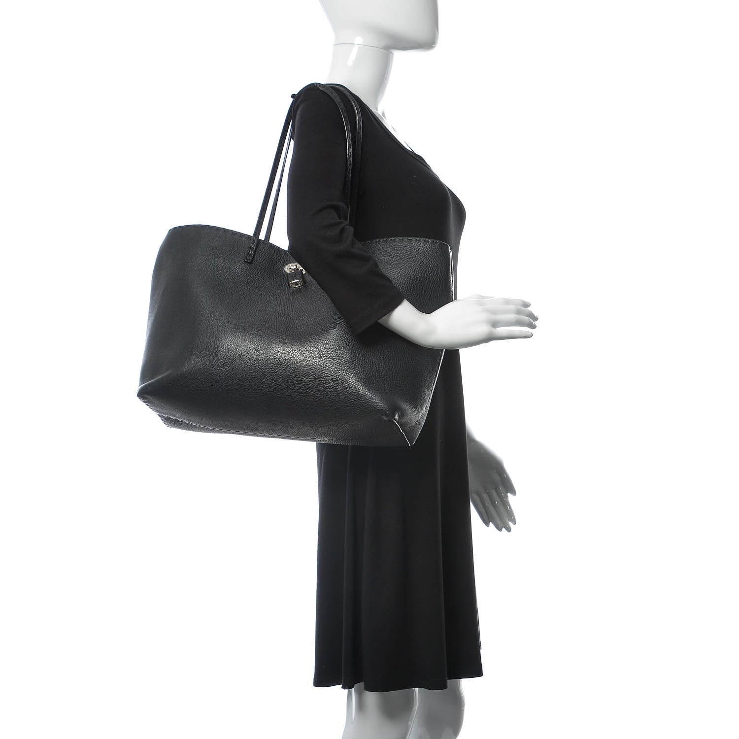 Fendi Cuoio Romano Selleria Bi-Color Large Carla Tote Black Mou 2 of 10