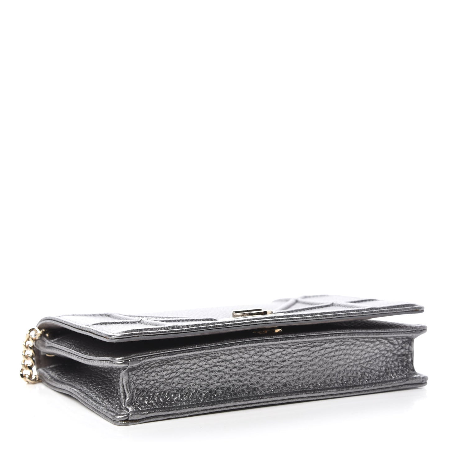 Metallic Grained Calfskin Diorama Wallet on Chain Pouch Silver