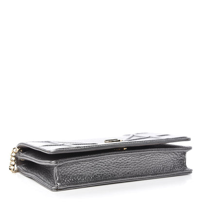Christian Dior Metallic Grained Calfskin Diorama Wallet on Chain Pouch Silver 4 of 10