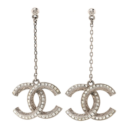 Chanel Baguette Crystal Quilted CC Drop Earrings Silver 1 of 5