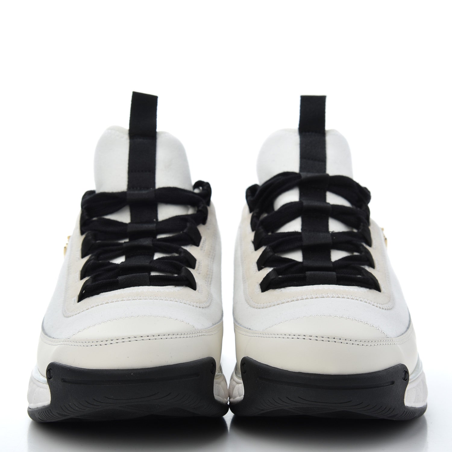 Chanel Velvet Calfskin Mixed Fibers CC Sneakers 41 Ivory Black 2 of 9