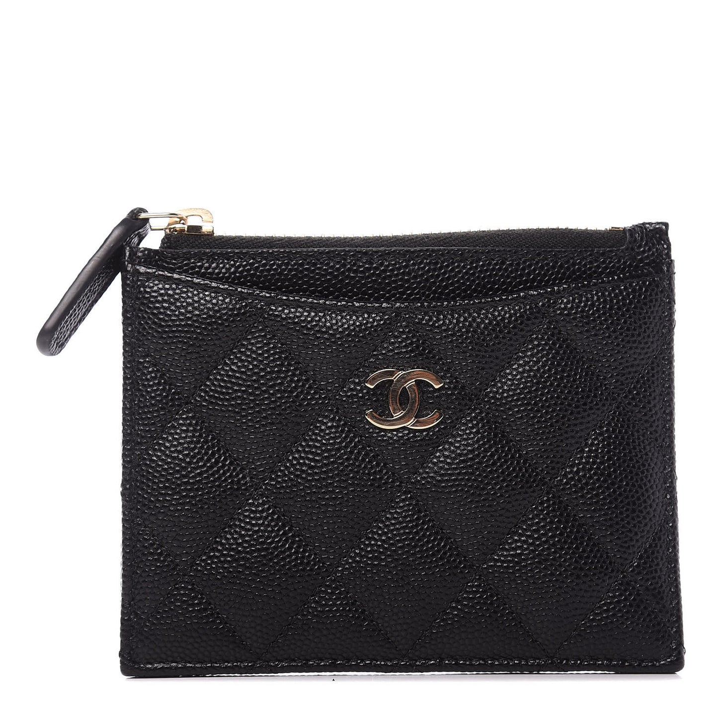 Caviar Quilted CC Zip Card Holder Black