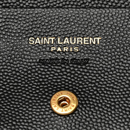 Saint Laurent Grain De Poudre Matelasse Chevron Monogram Flap Card Case Black 6 of 8