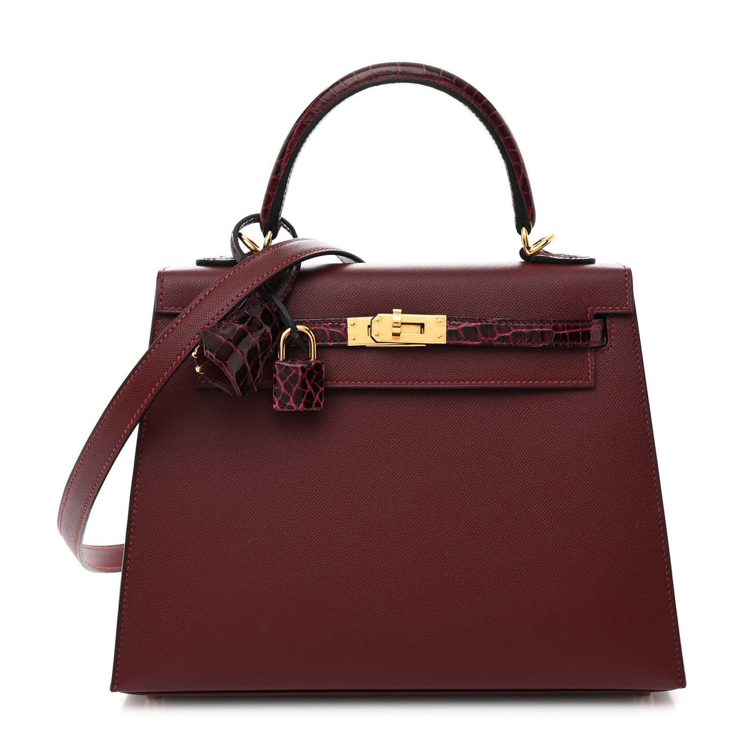 Madame Calfskin Shiny Alligator Kelly Sellier Touch 25 Rouge H