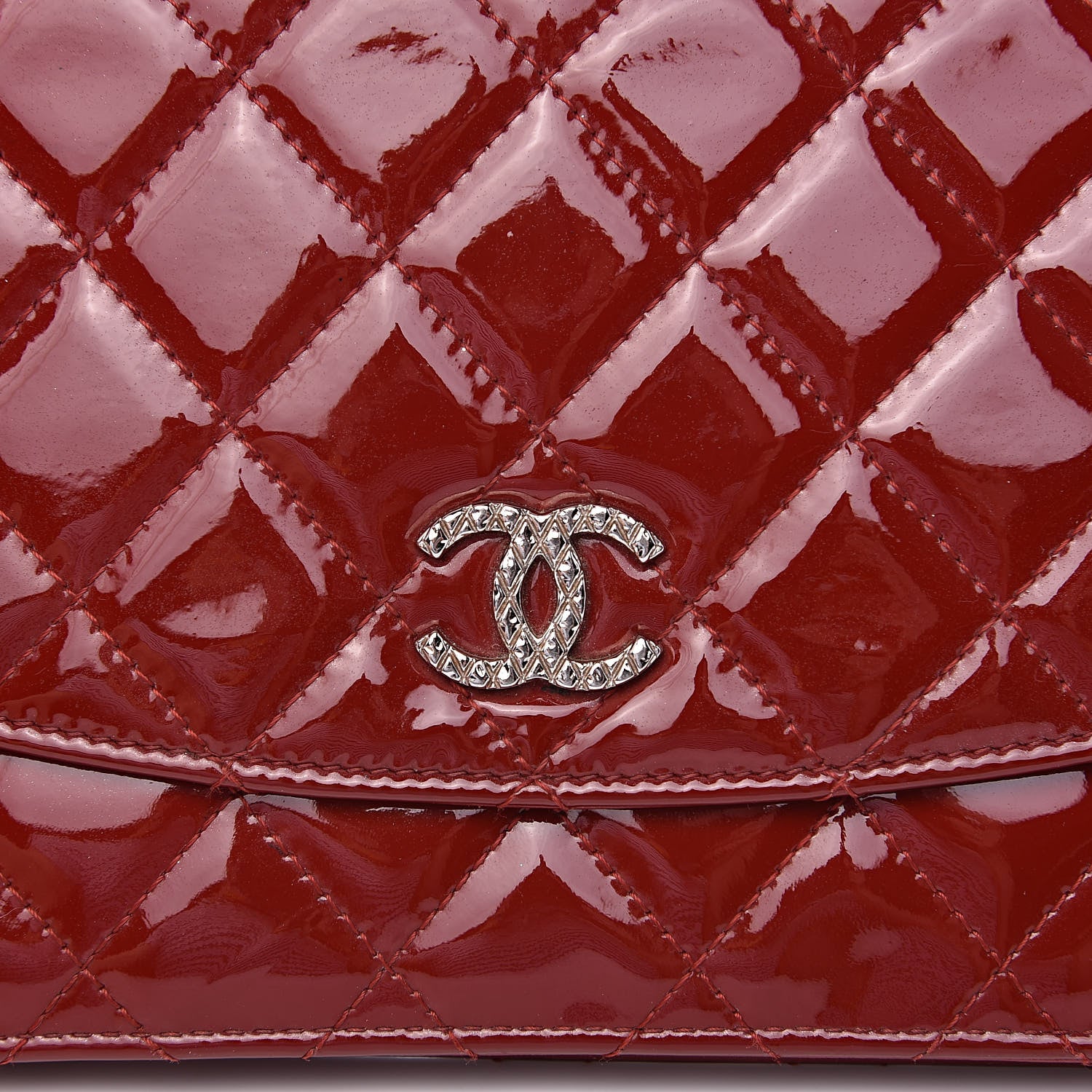 Chanel Patent Quilted Brilliant Wallet On Chain WOC Red 13 of 16