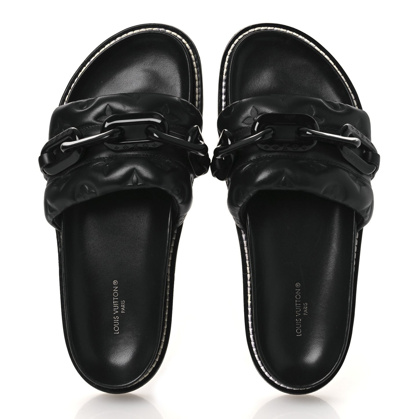 Calfskin Embossed Monogram Sunset Flat Comfort Mule 38.5 Black