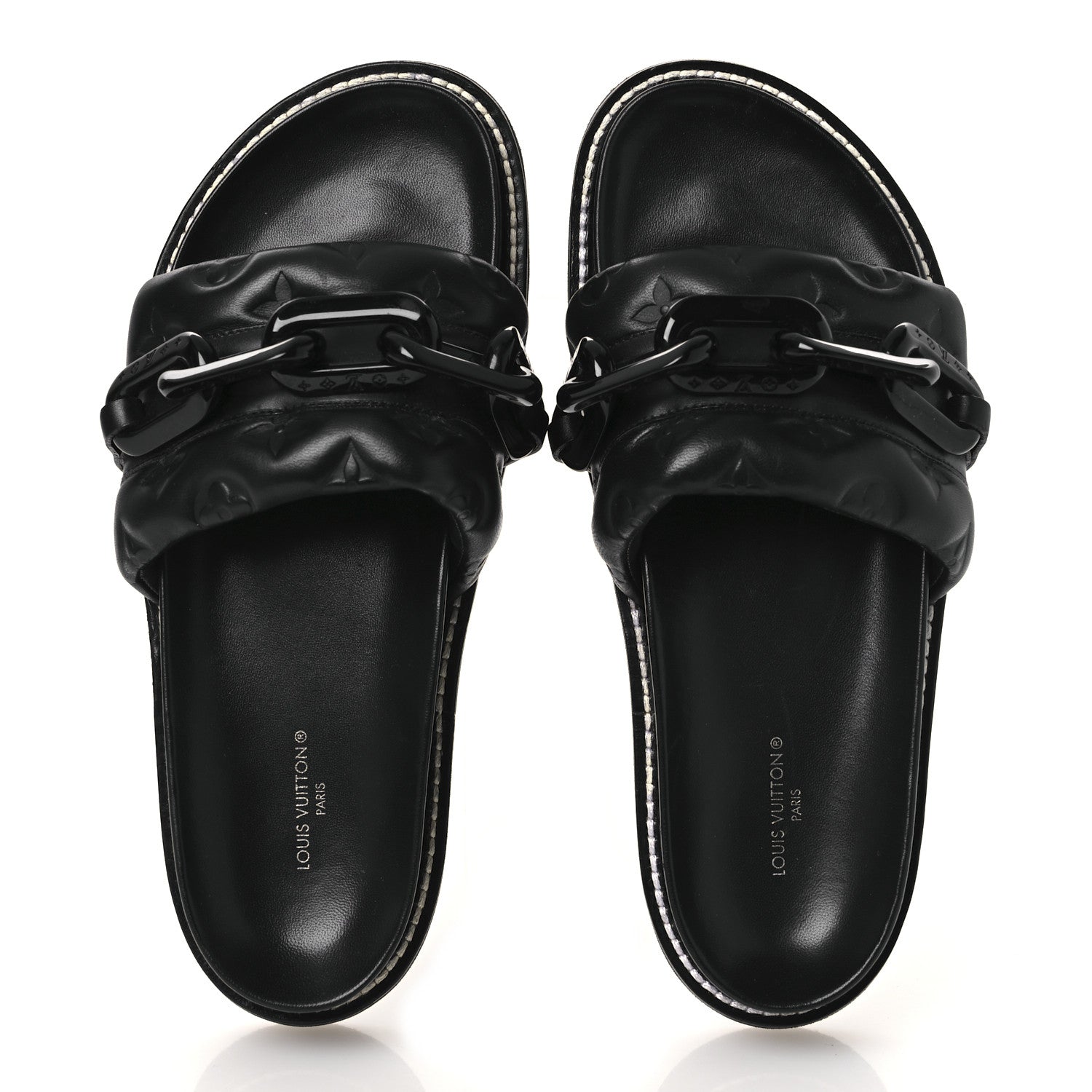 Louis Vuitton Calfskin Embossed Monogram Sunset Flat Comfort Mule 38.5 Black 2 of 11