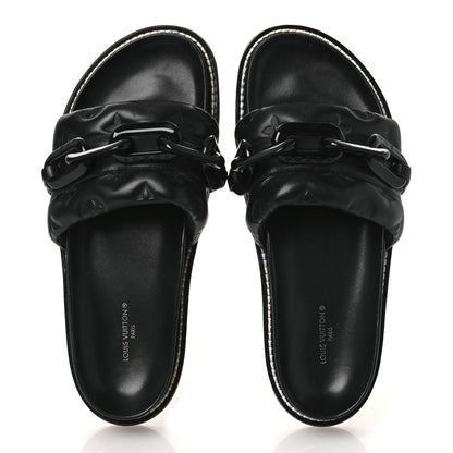 Louis Vuitton Calfskin Embossed Monogram Sunset Flat Comfort Mule 38.5 Black 2 of 11