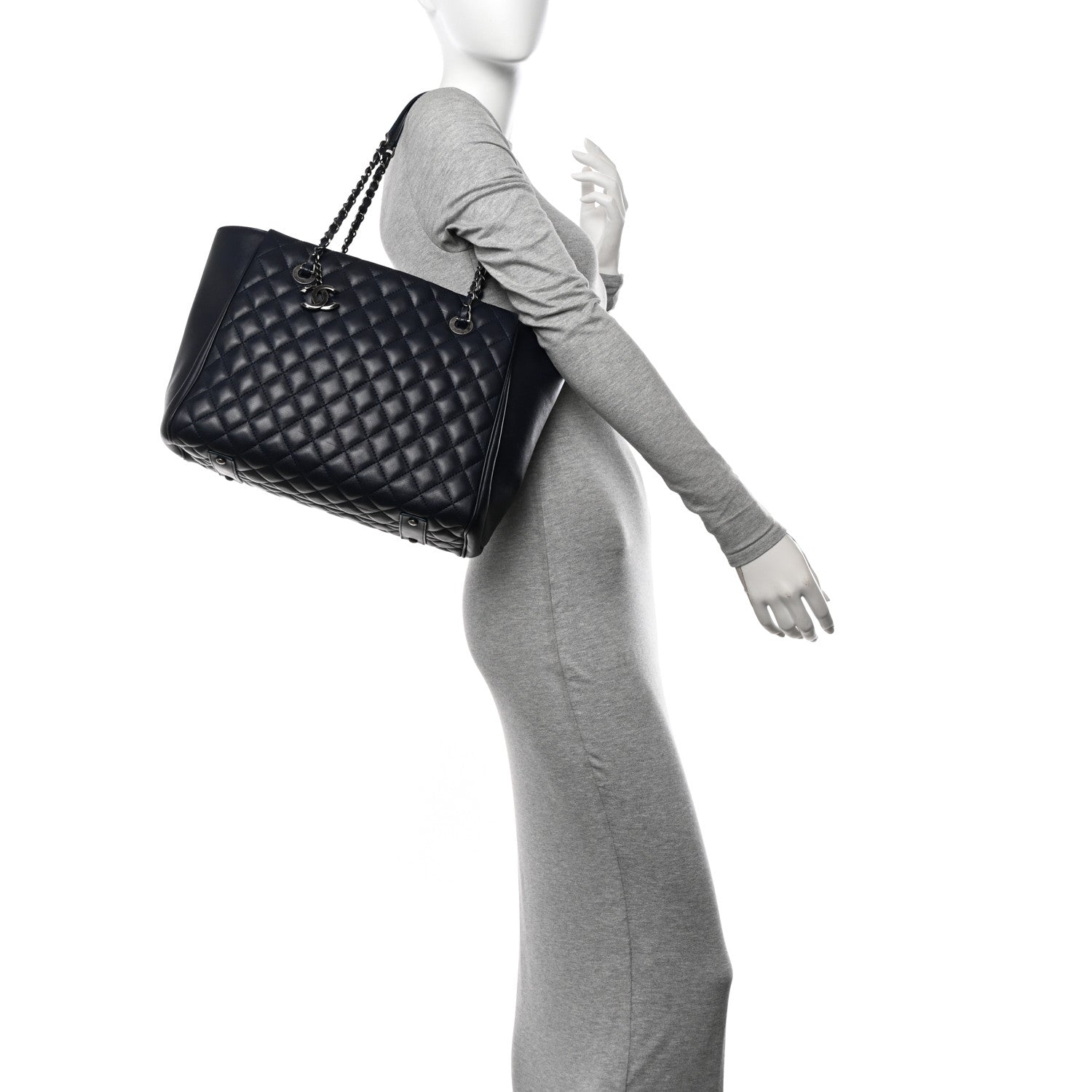 Chanel Lambskin Quilted Shopping Tote Navy 2 of 13