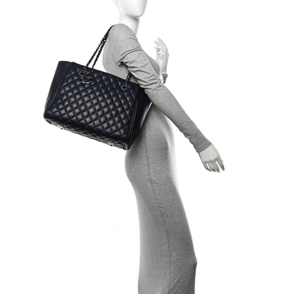 Chanel Lambskin Quilted Shopping Tote Navy 2 of 13