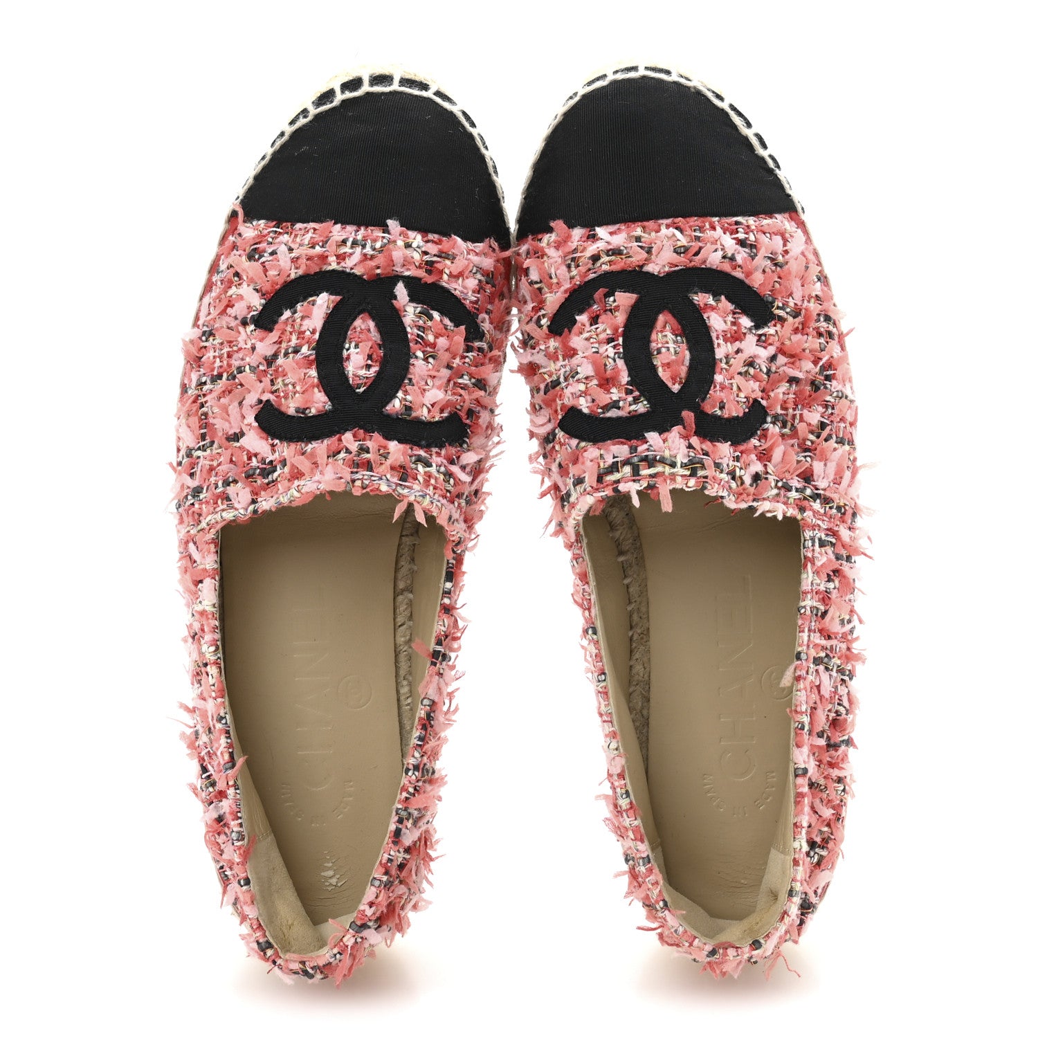 Chanel Tweed Grosgrain CC Espadrilles 36 Coral Red Pink Black 2 of 10