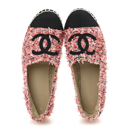 Chanel Tweed Grosgrain CC Espadrilles 36 Coral Red Pink Black 2 of 10