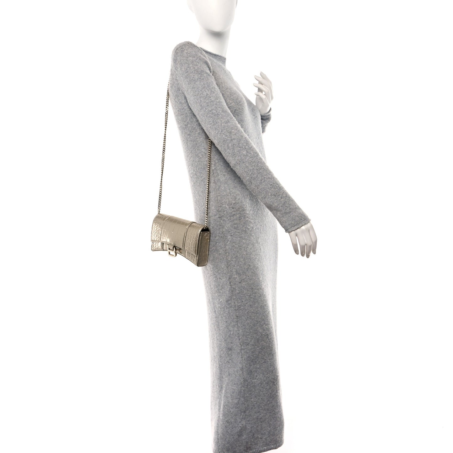 Metallic Calfskin Crocodile Embossed Hourglass Chain Bag Light Gold