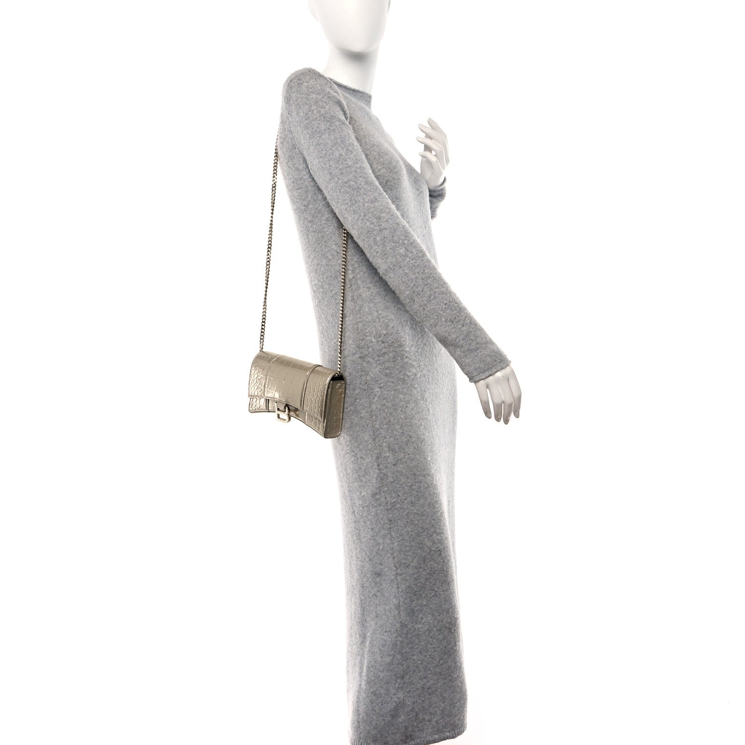 Balenciaga Metallic Calfskin Crocodile Embossed Hourglass Chain Bag Light Gold 2 of 10