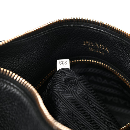 Prada Vitello Daino Zippered Messenger Hobo Black 7 of 14