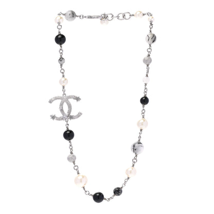 Chanel Crystal Pearl Beaded Star CC Short Necklace Silver Black 3 of 6