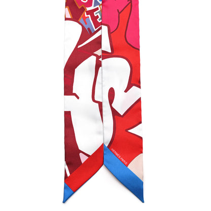 Hermes Silk Graff Graffiti Twilly Rouge Piment White Cobalt 2 of 4