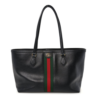 Gucci Textured Calfskin Web Medium Ophidia Shopping Tote Black 1 of 12