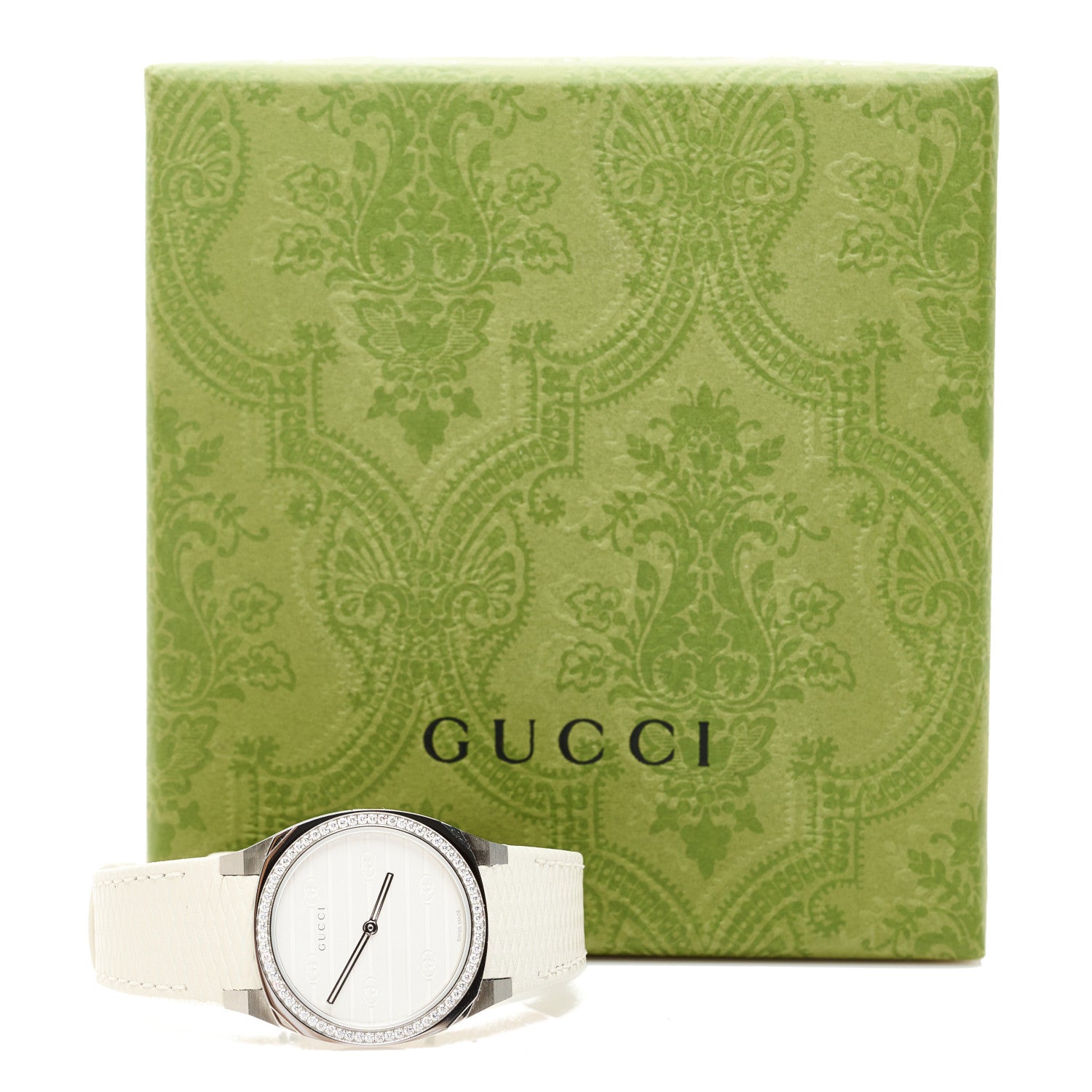 Gucci Stainless Steel Calfskin Diamond Bezel 30mm 25H Quartz Watch White 5 of 5