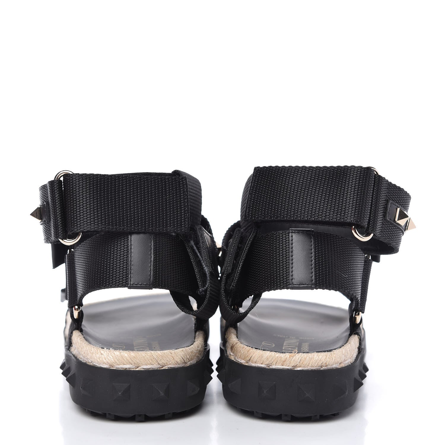 Valentino Garavani Nylon Rockstud Velcro Espadrille Sandals 39 Black 6 of 9