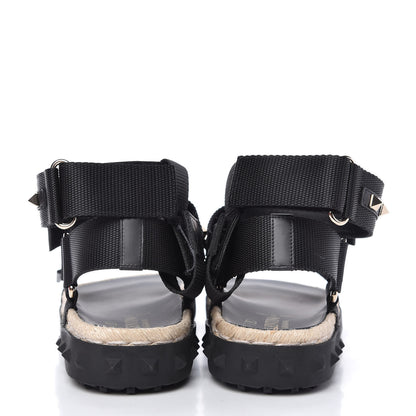 Valentino Garavani Nylon Rockstud Velcro Espadrille Sandals 39 Black 6 of 9