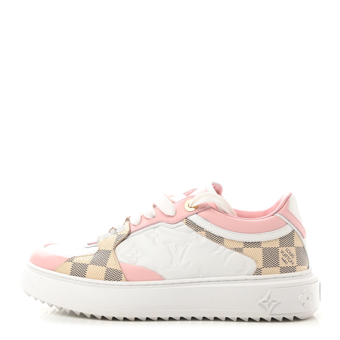 Monogram Embossed Calfskin Damier Azur Time Out Sneakers 39 Rose Clair Pink
