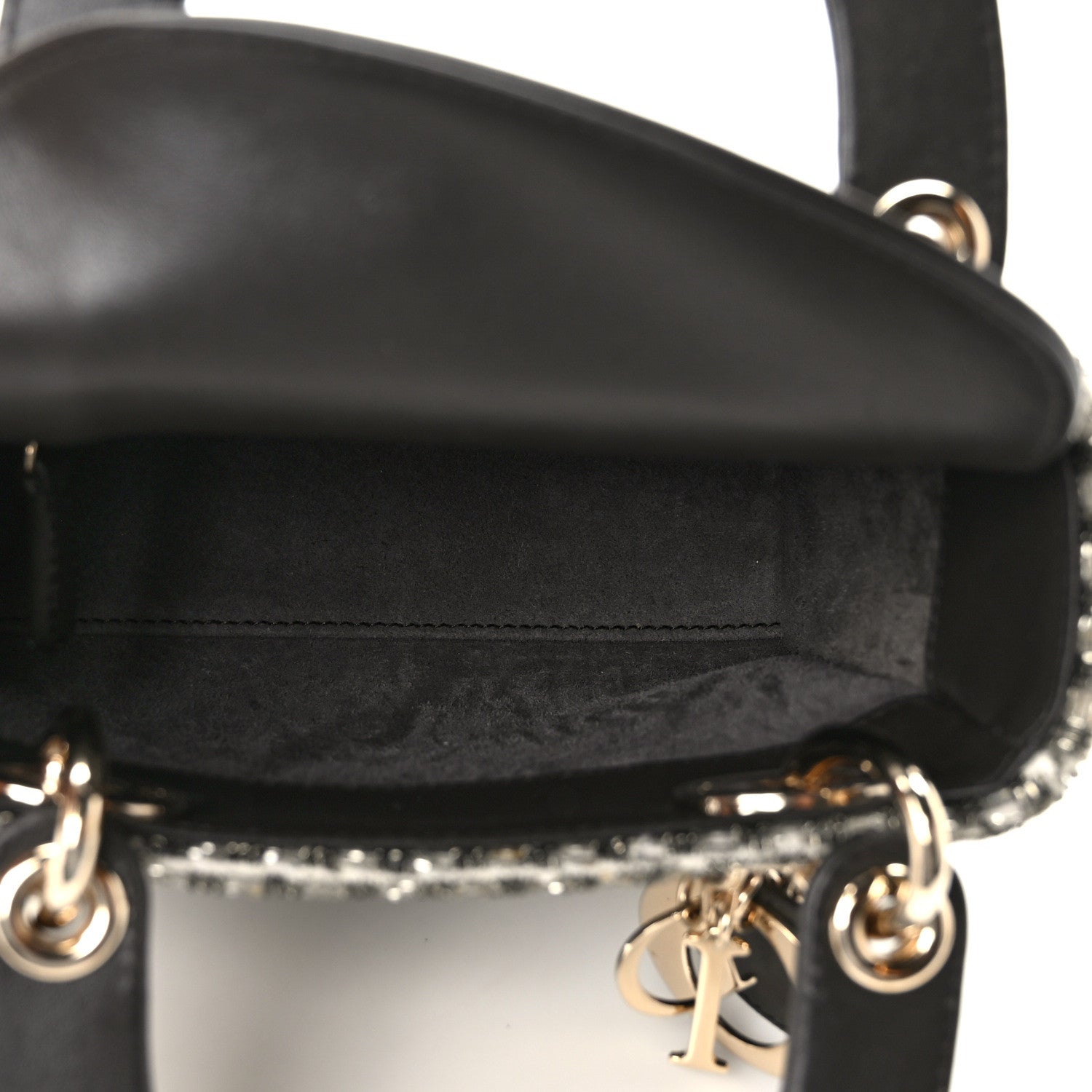 Christian Dior Calfskin Beaded Checkered Mini Lady Dior Grey White 5 of 8