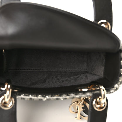 Christian Dior Calfskin Beaded Checkered Mini Lady Dior Grey White 5 of 8