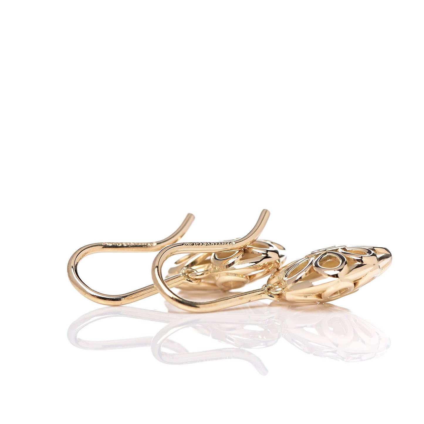 18K Yellow Gold Filigree Heart Lock Drop Earrings