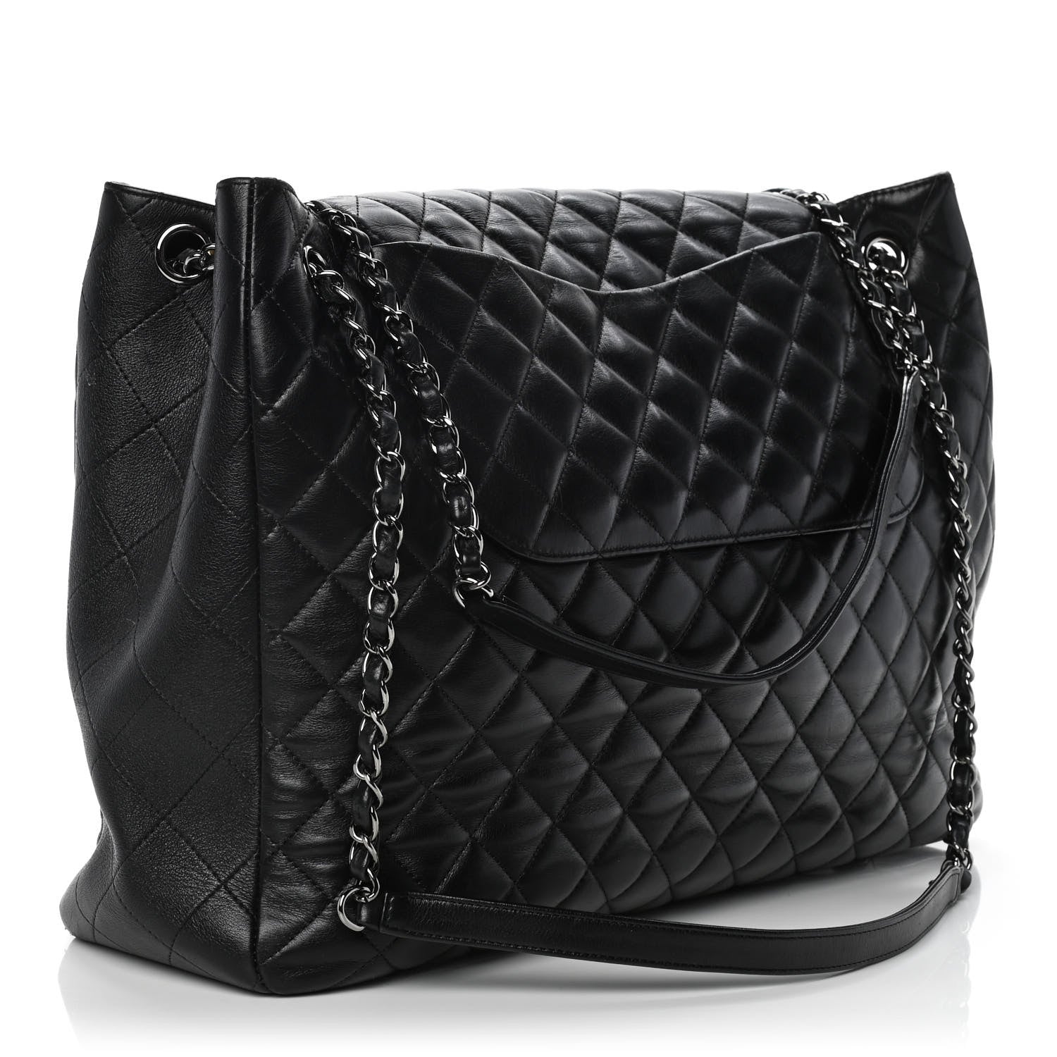 Chanel Lambskin Quilted Front Flap Tote Black 2 of 11