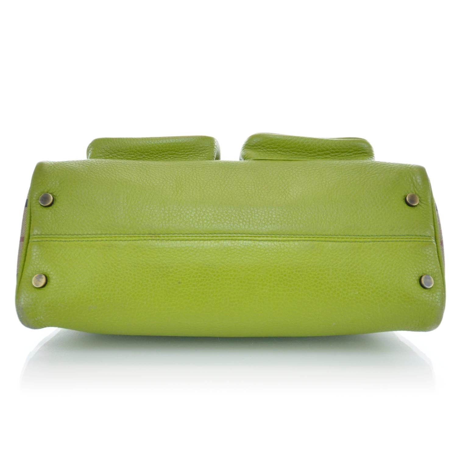 Burberry Leather Haymarket Check Horn Toggle Shoulder Bag Green 5 of 11
