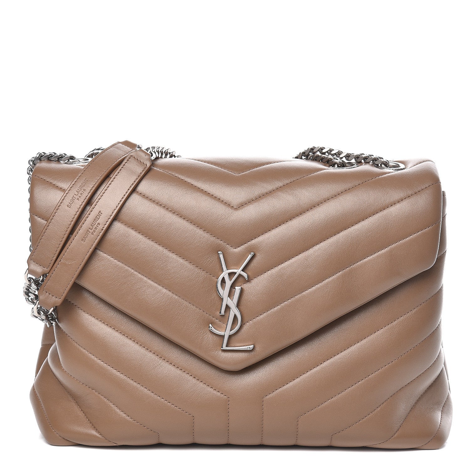 Saint Laurent Calfskin Y Quilted Medium Loulou Monogram Chain Satchel Light Brown 1 of 11
