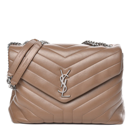 Saint Laurent Calfskin Y Quilted Medium Loulou Monogram Chain Satchel Light Brown 1 of 11