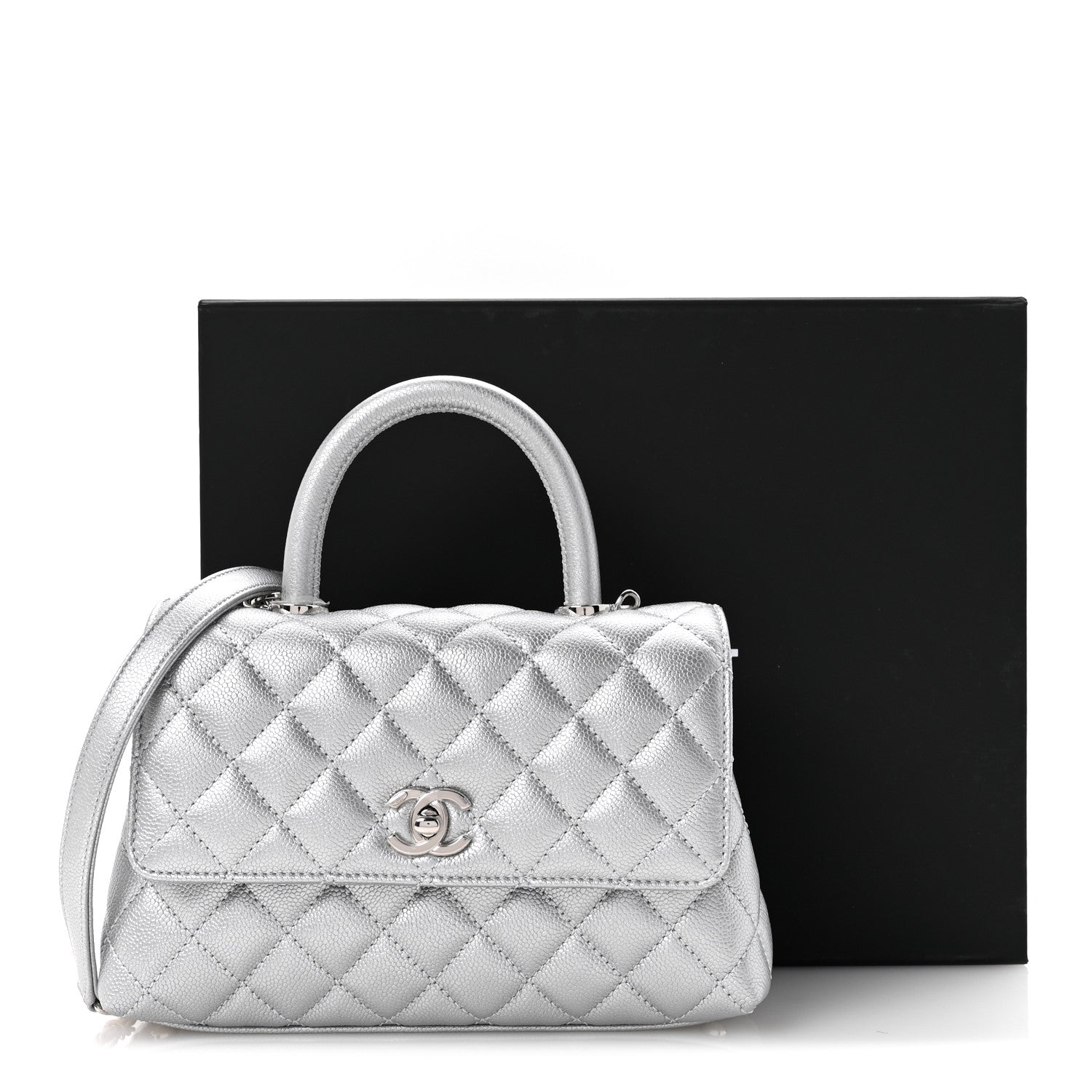 Chanel Metallic Caviar Quilted Mini Coco Handle Flap Silvery 12 of 12