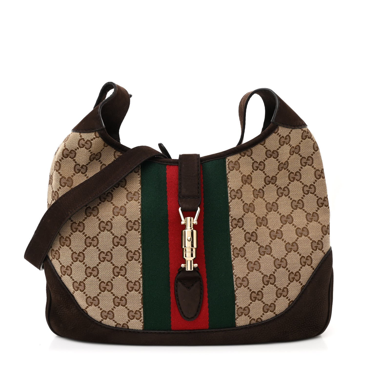 Gucci Monogram Web New Jackie Shoulder Bag Dark Brown 1 of 12
