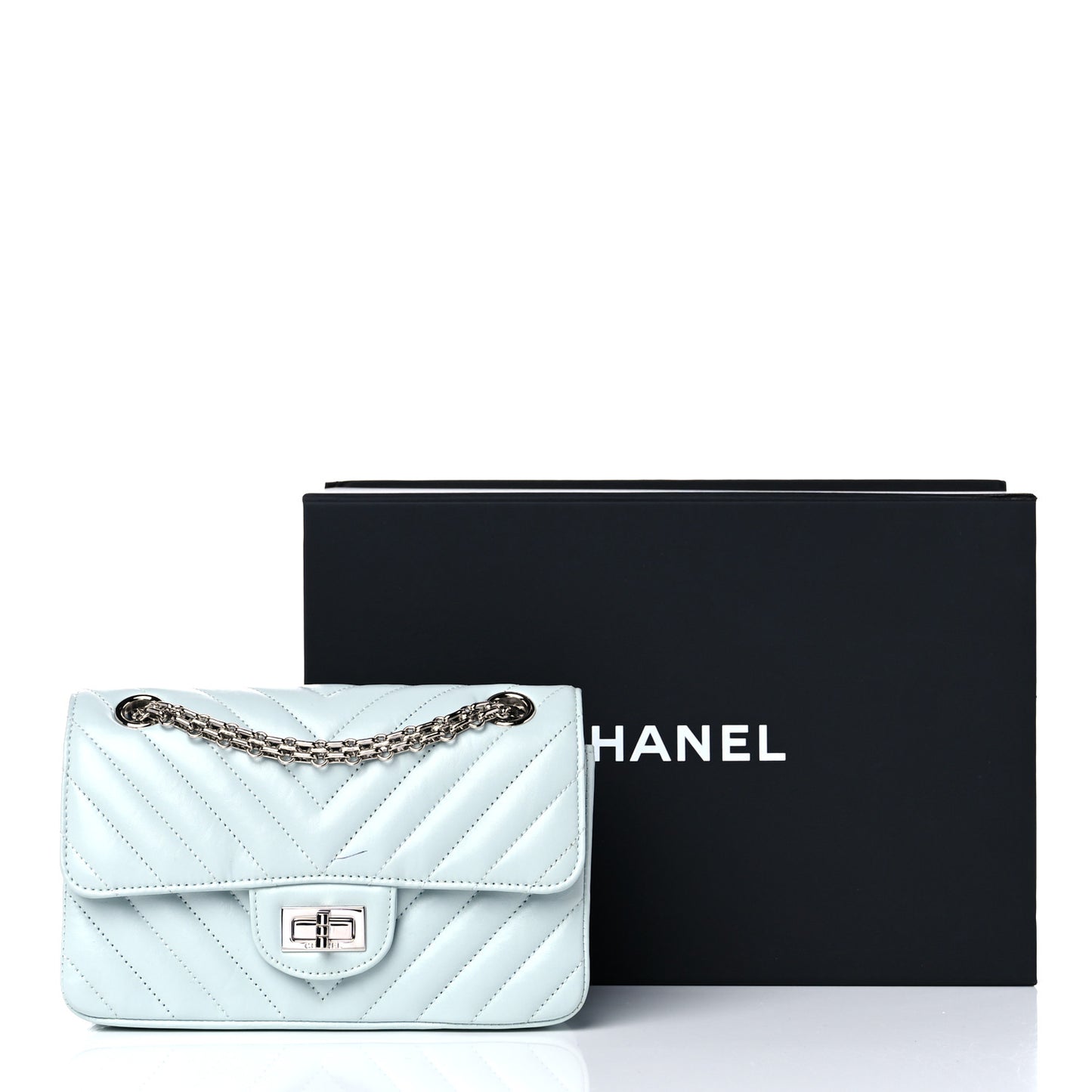 Aged Calfskin Chevron Quilted 2.55 Reissue Mini Flap Light Blue