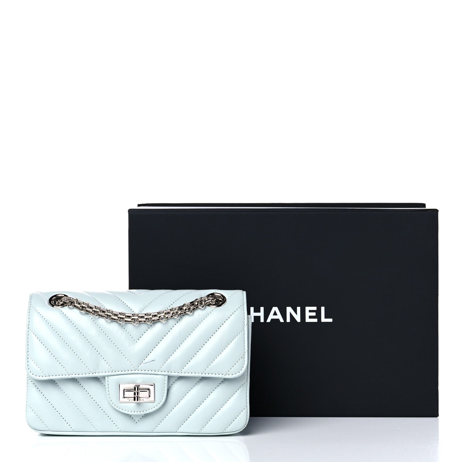 Chanel Aged Calfskin Chevron Quilted 2.55 Reissue Mini Flap Light Blue 11 of 11
