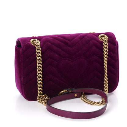 Gucci Velvet Matelasse Embroidered Small GG Marmont Shoulder Bag Fuchsia Violet Cyclamen 3 of 10