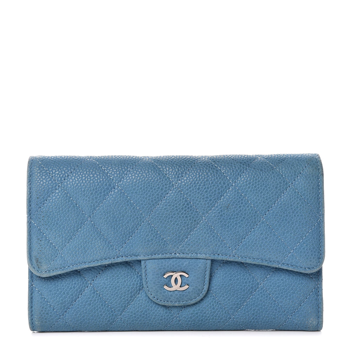 Iridescent Caviar Quilted Large Flap Wallet Blue