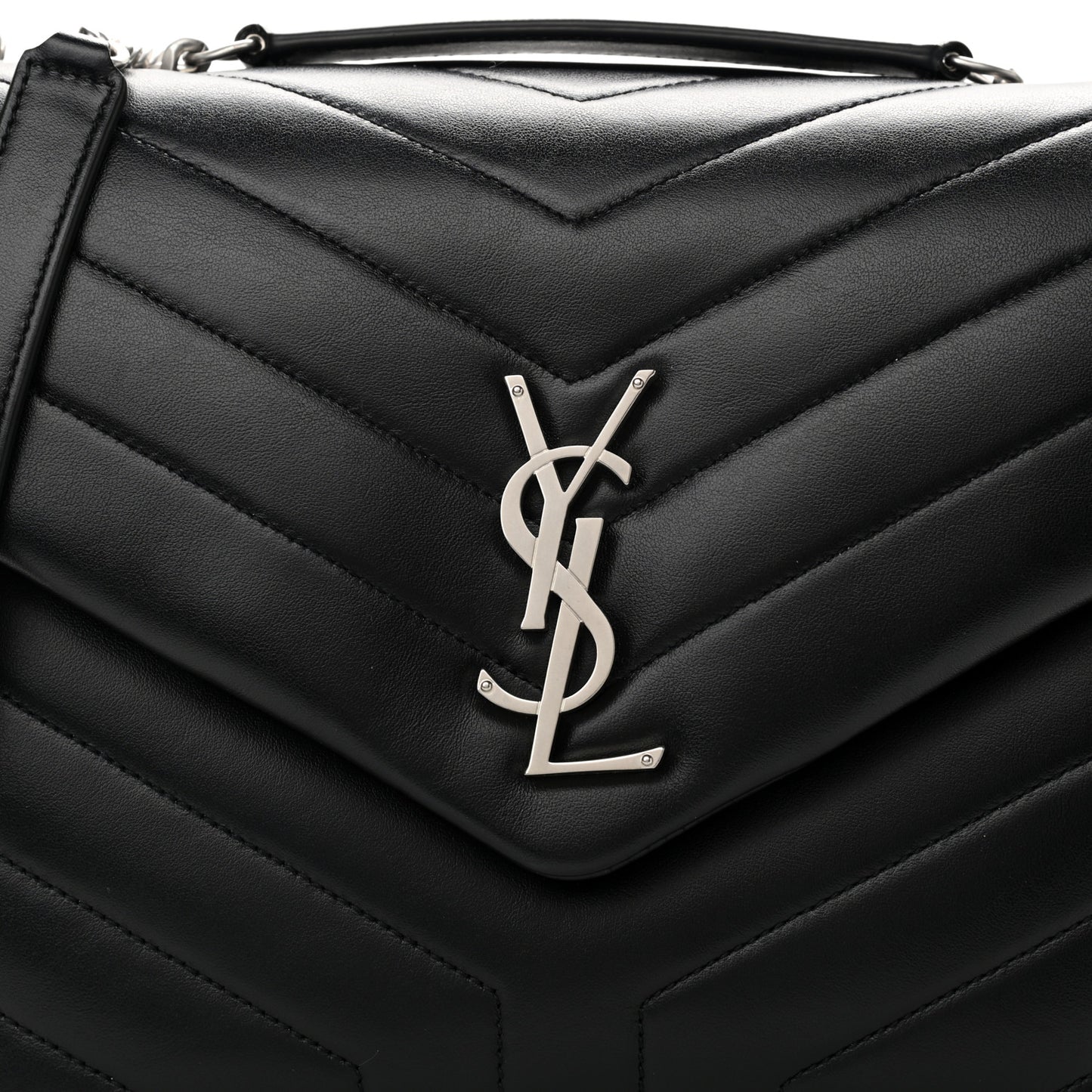 Calfskin Y Quilted Monogram Medium Loulou Chain Satchel Black