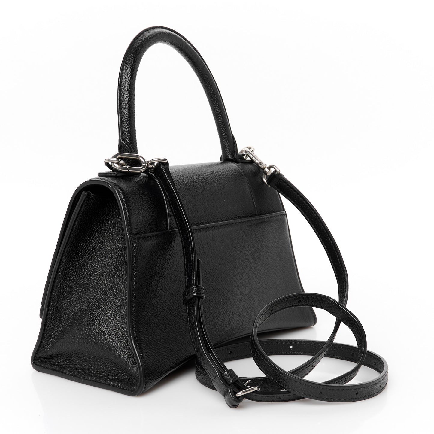 Grained Calfskin Small Hourglass Top Handle Bag Black