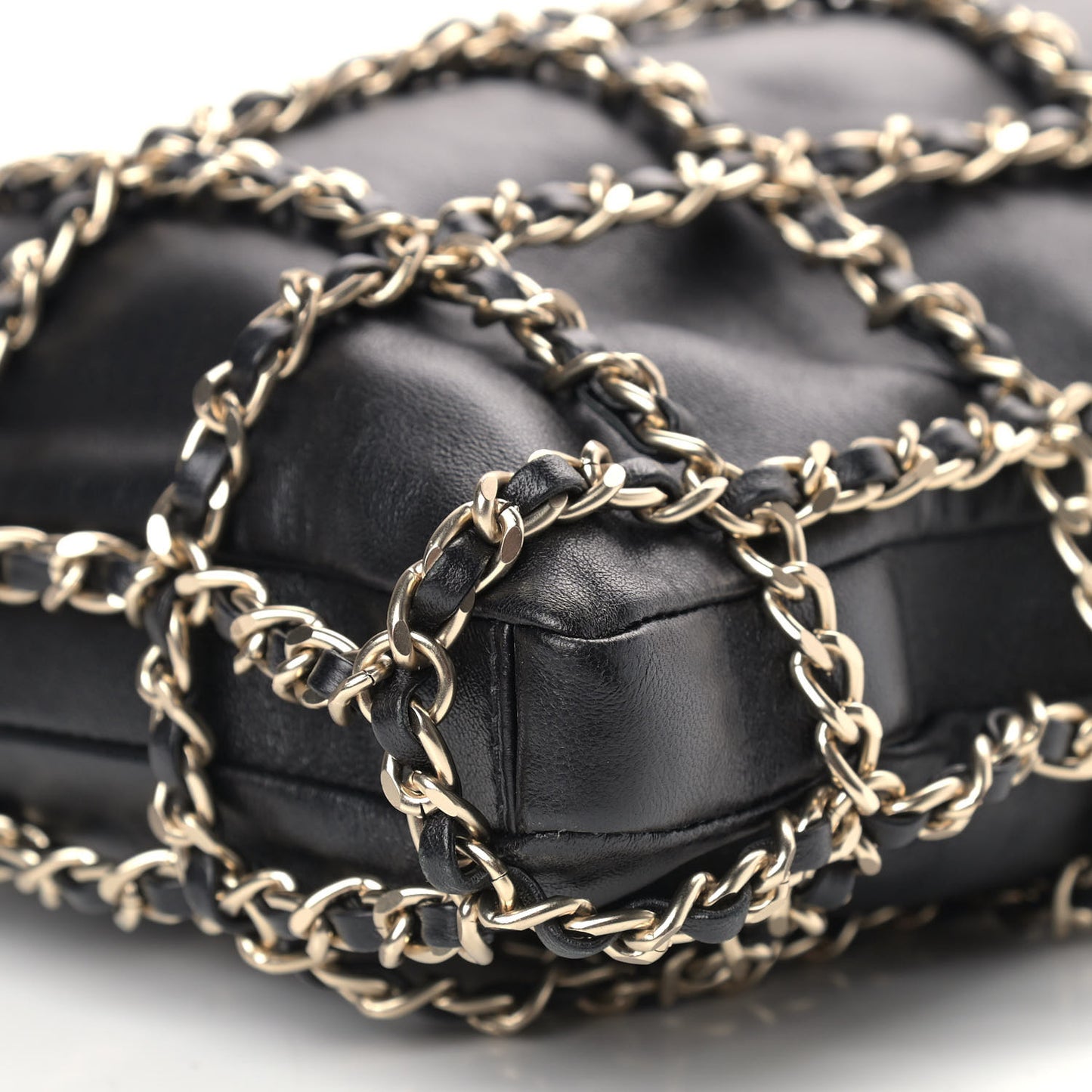 Lambskin Large Shopping Chain Tote Black