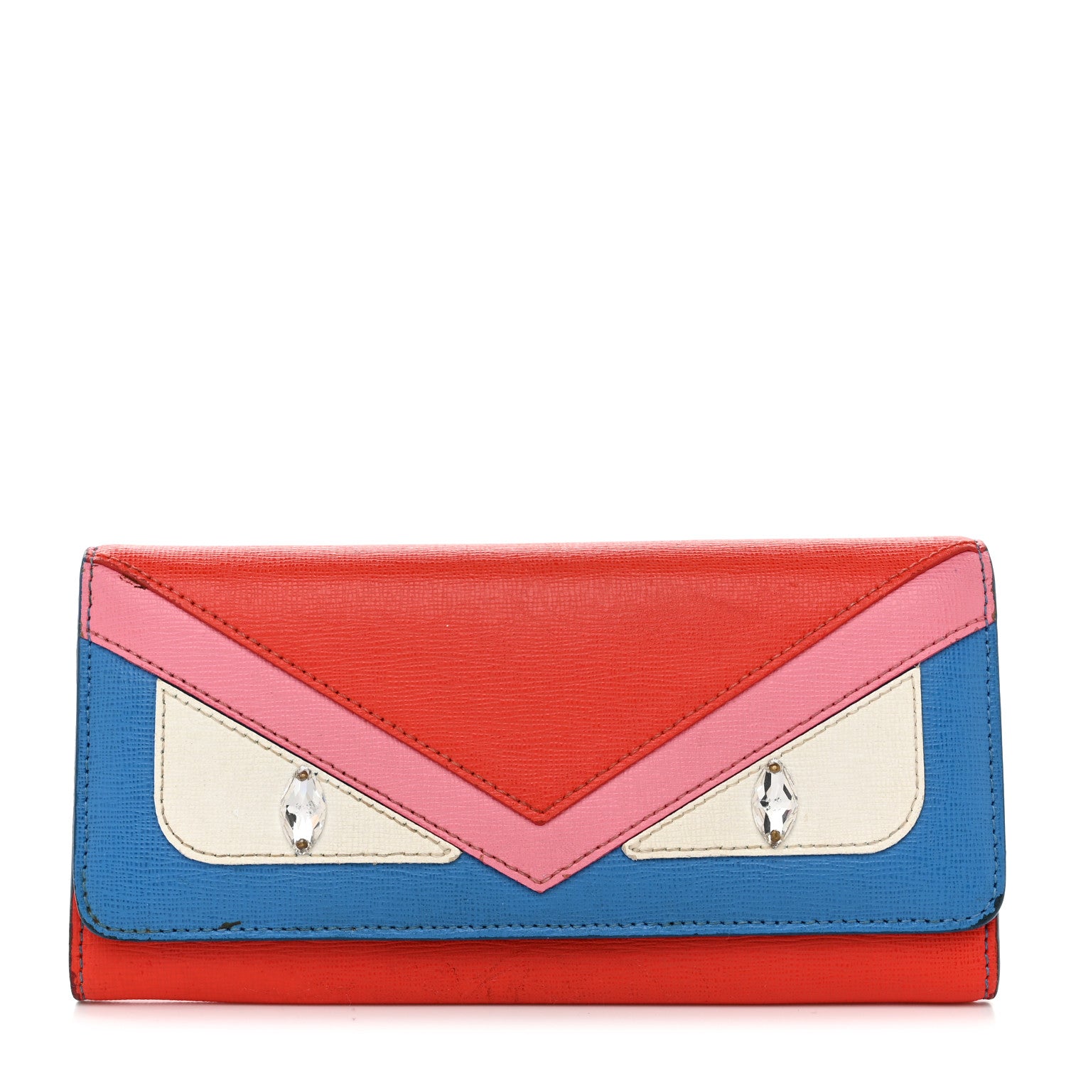 Fendi Vitello Elite Crystal Eye Monster Continental Wallet Royal Blue Papavero Multicolor 1 of 9