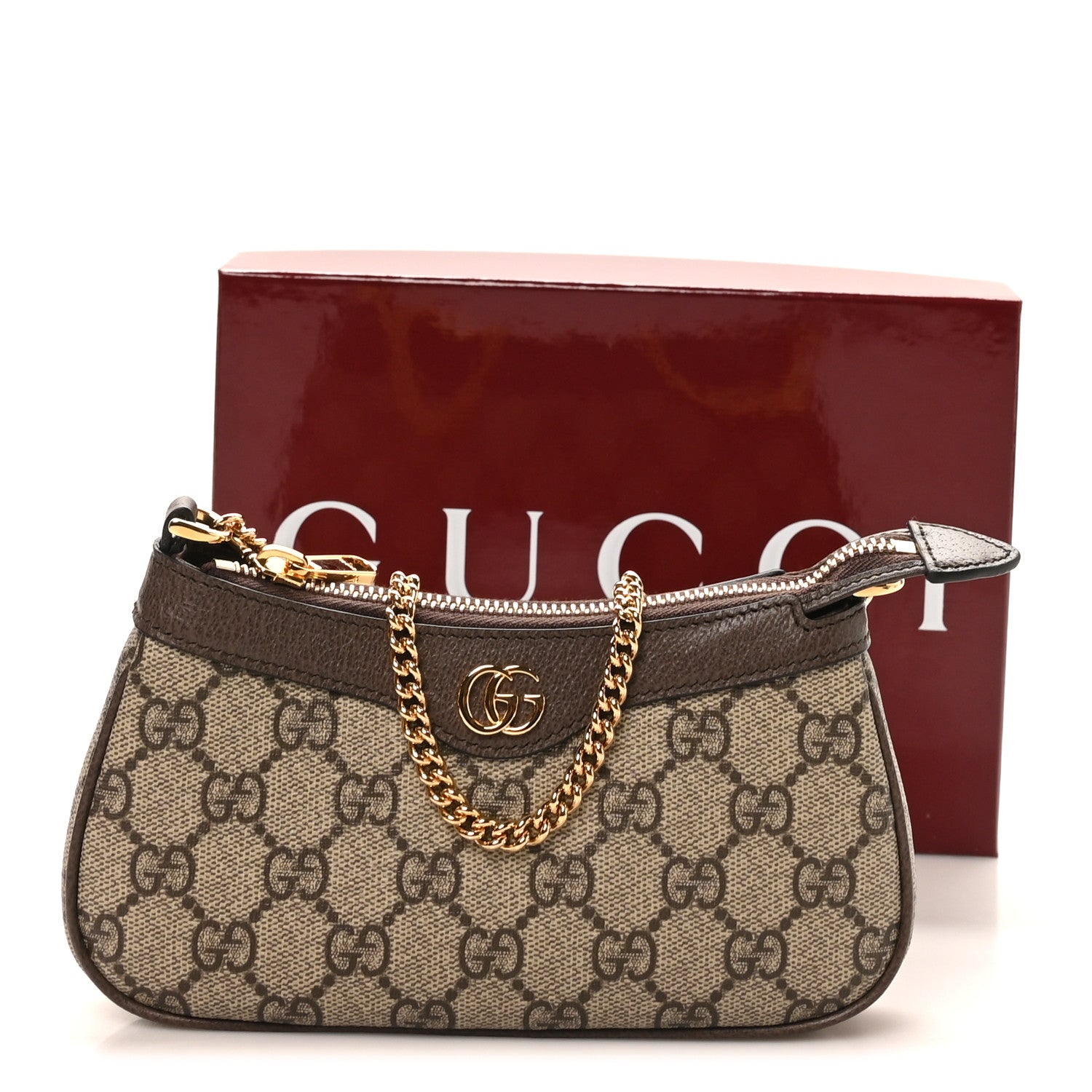 Gucci GG Supreme Monogram Textured Dollar Calfskin Mini Ophidia Chain Bag Beige Ebony 11 of 11