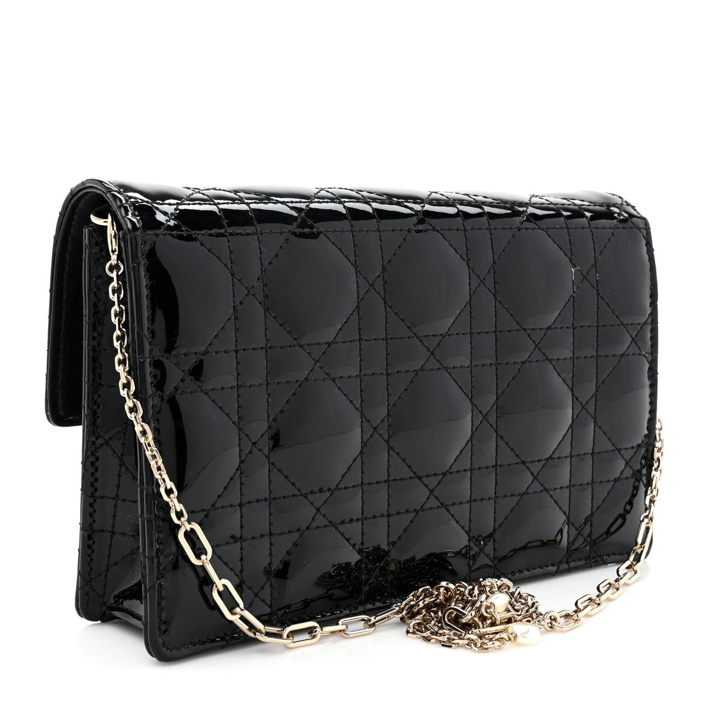Patent Cannage Lady Dior Chain Pouch Black