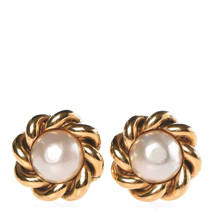 Chanel Pearl CC Clip On Earrings Gold 1 of 8