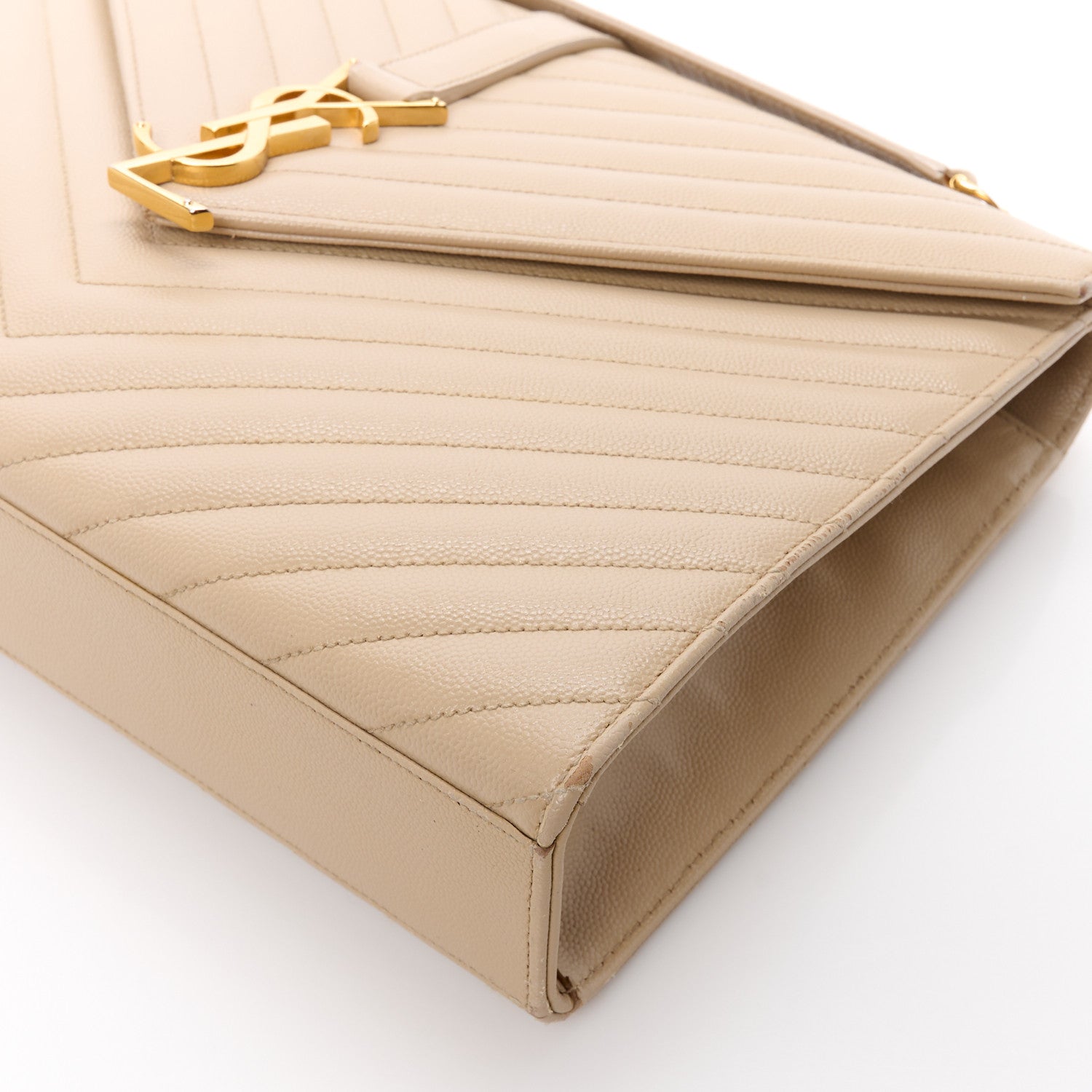 Saint Laurent Grain De Poudre Matelasse Chevron Large Monogram Satchel Dark Beige 11 of 11